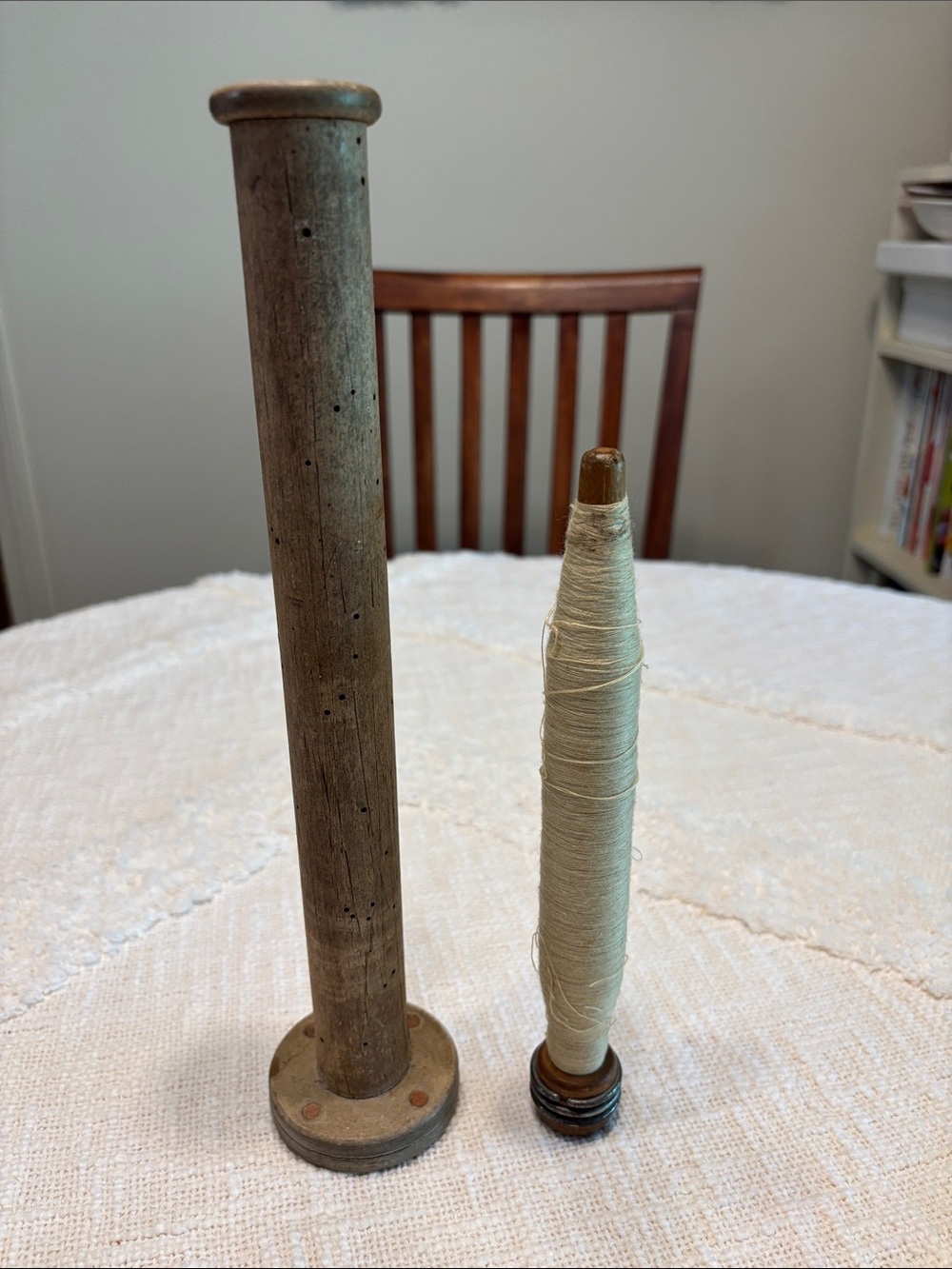 Vintage Wooden Thread Spool - Cream